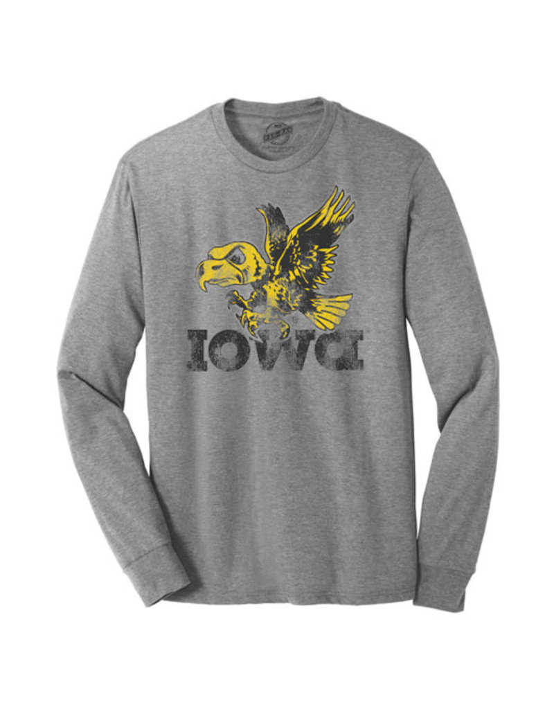 Rah-Rah Clothing Iowa Old School Bird Triblend Long Sleeve Tee-Grey Frost