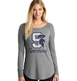 Pleasant Valley Spartans Women's Triblend Long Sleeve Tunic Tee-Grey Frost