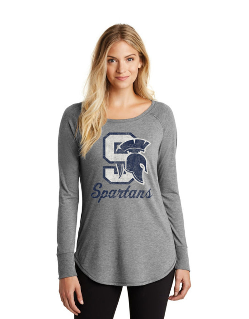 Pleasant Valley Spartans Women's Triblend Long Sleeve Tunic Tee-Grey Frost