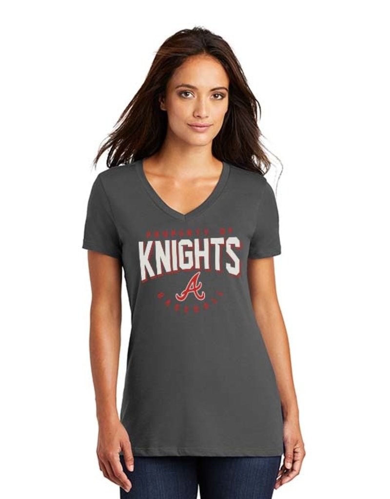 QC Area Knights Ladies Perfect Weight V-Neck Tee-Charcoal