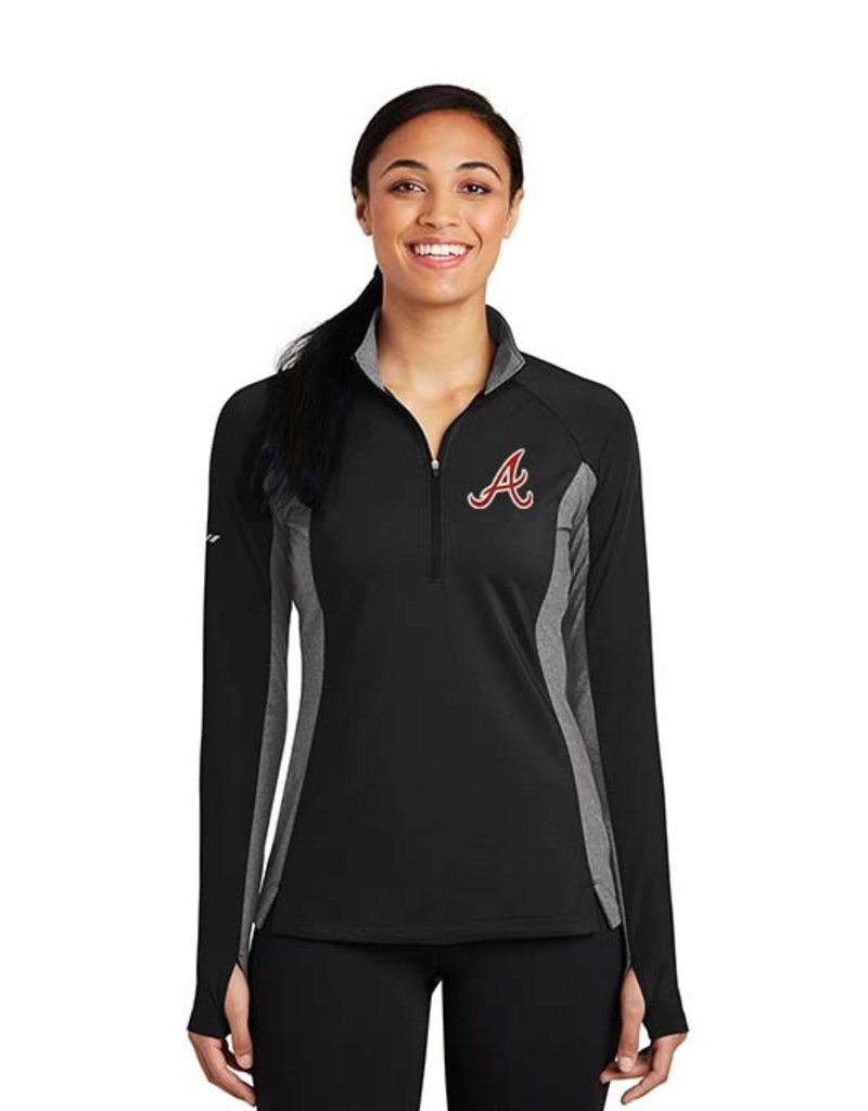 QC Area Knights  Ladies Sport-Wick Stretch Contrast 1/2 Zip Pullover-Black/Charcoal