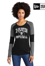 New Era PV X-Plosion Distressed Print New Era® Ladies Tri-Blend Performance Baseball Tee-Black/Grey