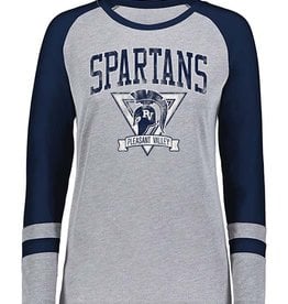 Pleasant Valley Spartans Vintage Print Ladies Fanatic Long Sleeve Tee-Grey/Navy