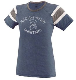 Pleasant Valley Spartans Vintage Print Ladies Fanatic Tee-Navy/Slate/White