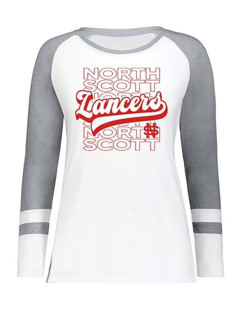 North Scott Lancers Ladies Long Sleeve Fanatic Tee-White/Grey