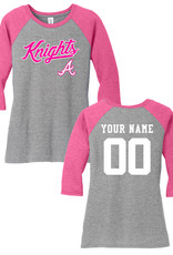 Adcraft QC Area Knights Ladies Perfect Tri 3/4 Sleeve Raglan-Fuchsia Frost/Grey Frost