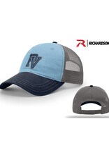 PV Richardson Garment Washed tri-color snap back trucker cap-Columbia Blue/Charcoal/Navy