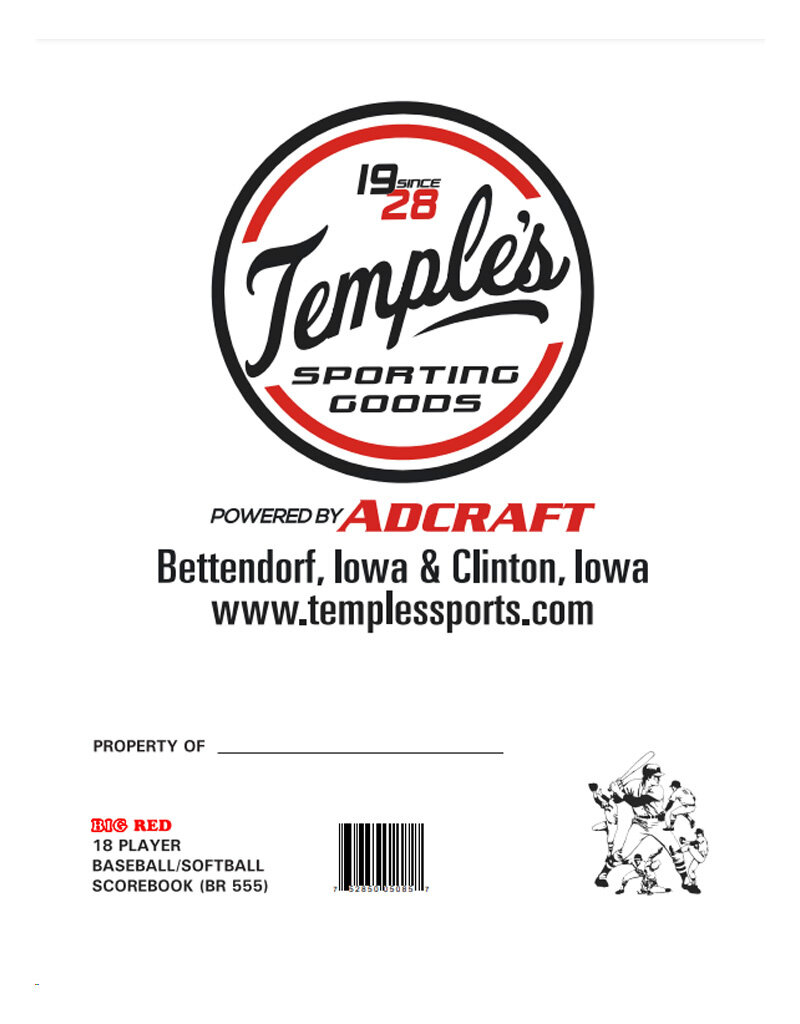 Temples 18 Player Baseball / Softball  Score Book