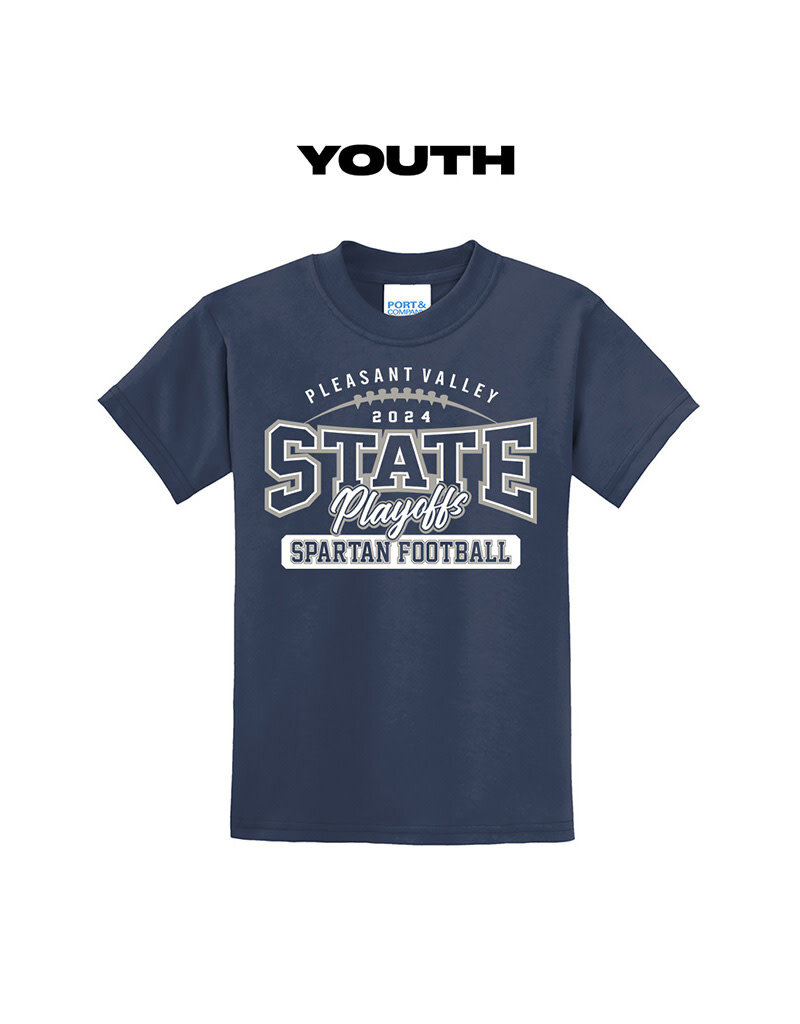 PV Football State Playoffs Youth Short Sleeve Tee-Navy