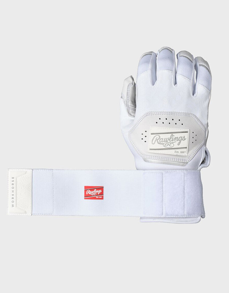 Rawlings RAWLINGS ADULT WORKHORSE COMPRESSION STRAP BASEBALL BATTING GLOVES - WHITE