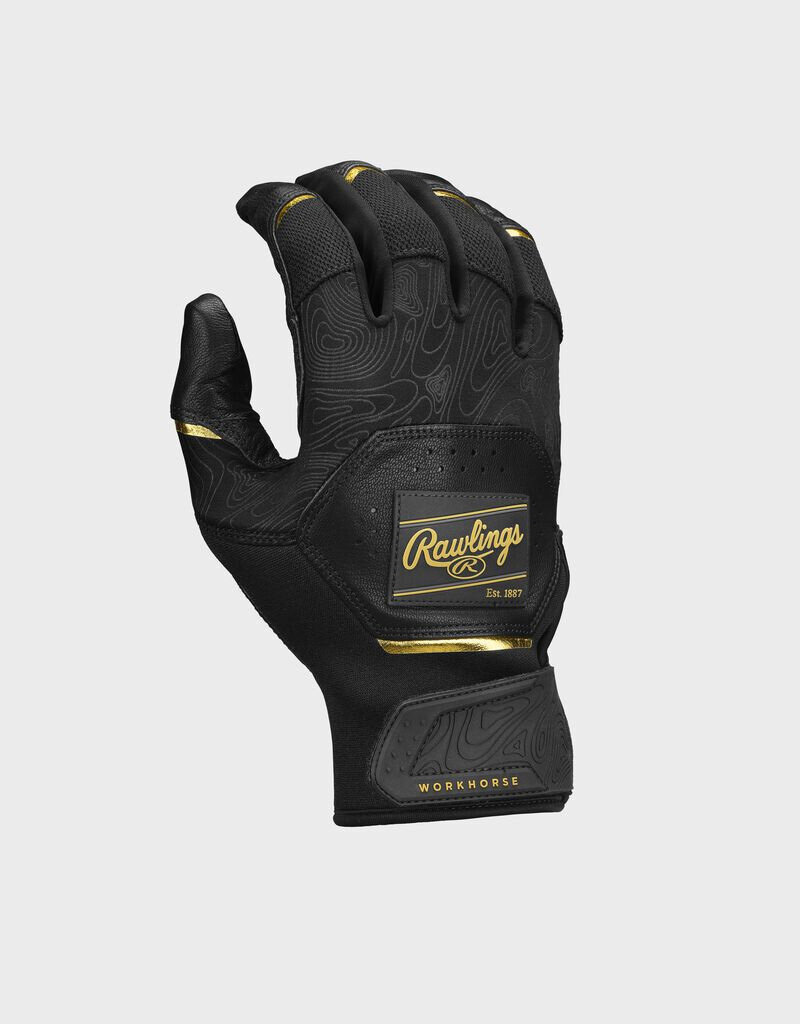 Rawlings RAWLINGS YOUTH WORKHORSE BASEBALL BATTING GLOVES - BLACK/GOLD