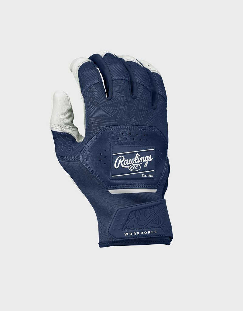 Rawlings RAWLINGS YOUTH WORKHORSE BASEBALL BATTING GLOVES - WHITE/NAVY