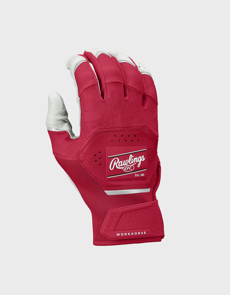 Rawlings RAWLINGS YOUTH WORKHORSE BASEBALL BATTING GLOVES - WHITE/SCARLET