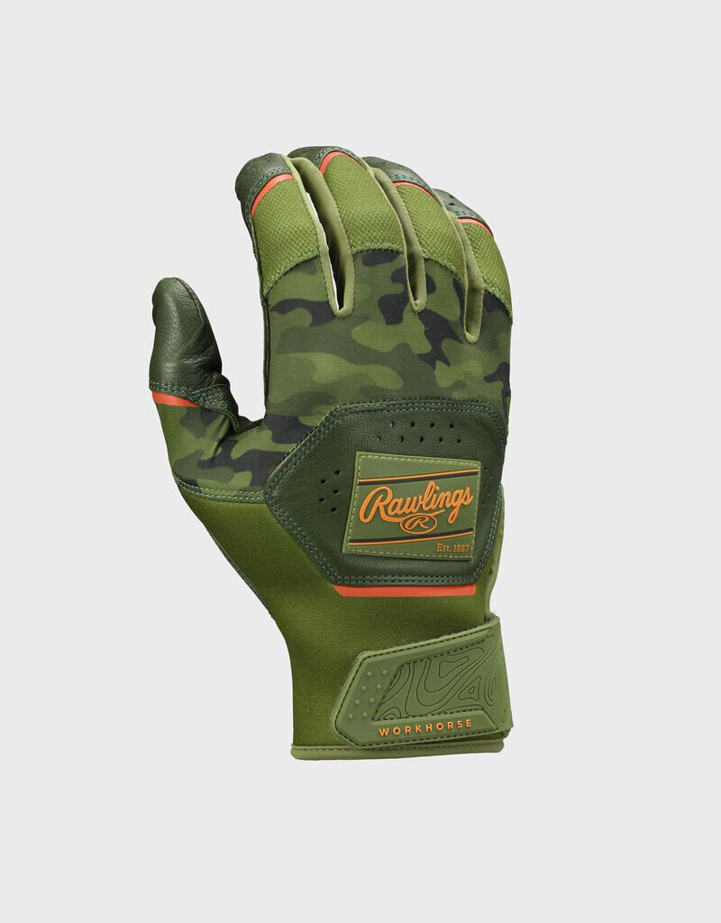 Rawlings RAWLINGS ADULT WORKHORSE BASEBALL BATTING GLOVES - MILITARY GREEN/ARMY CAMO