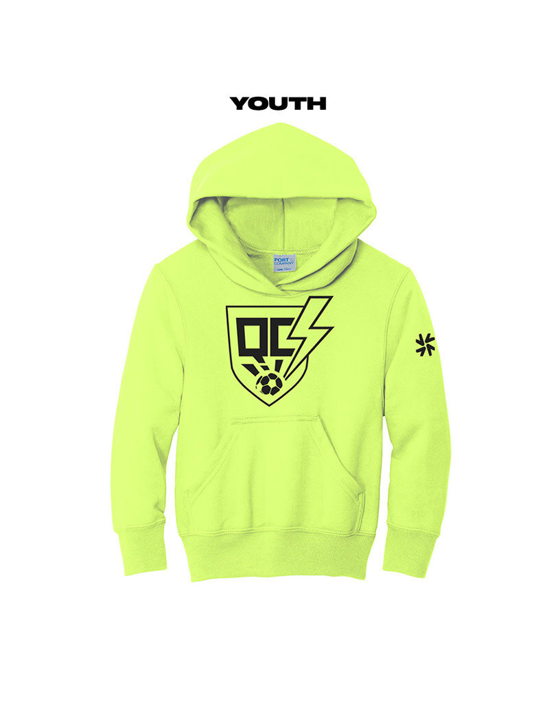 QC Strikers Youth Basic Hooded Sweatshirt-Neon Yellow YOUTH
