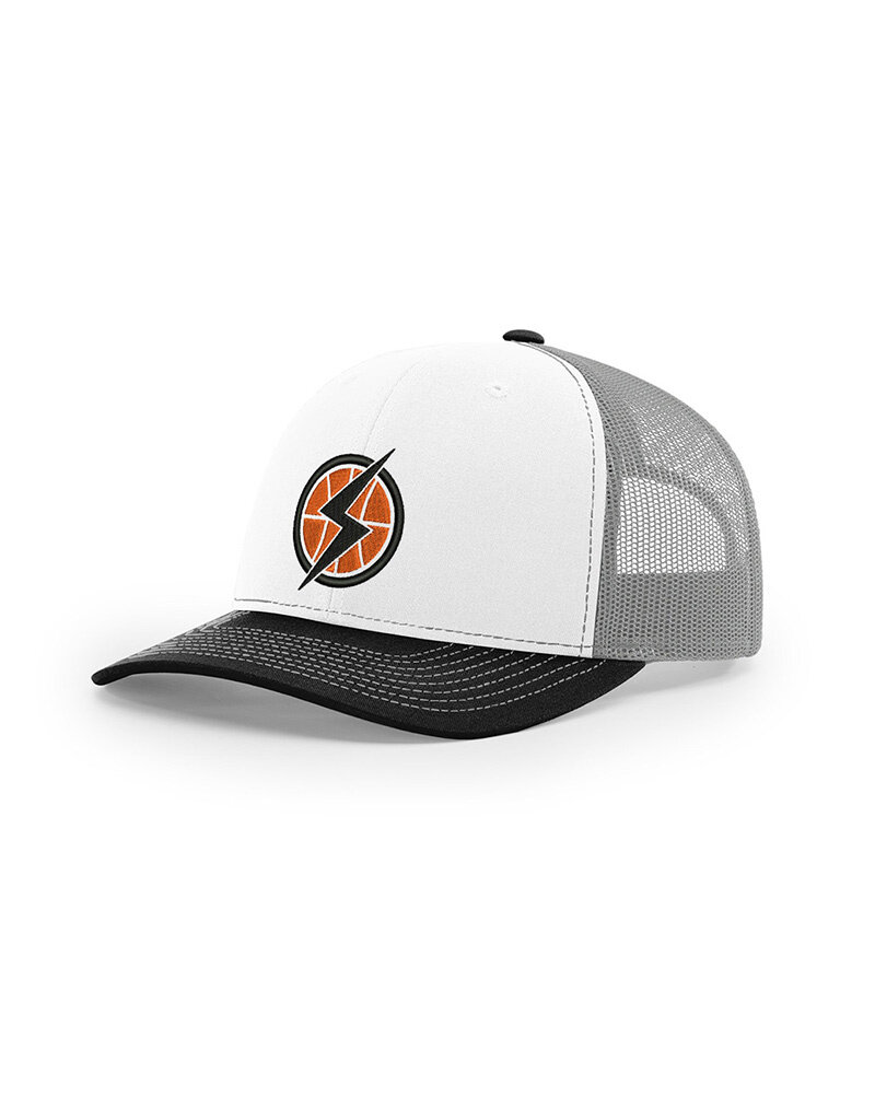 QC Shockers BB Richardson Pro Mesh Adjustable Trucker Cap Tri Color- White/Aluminum/ Black