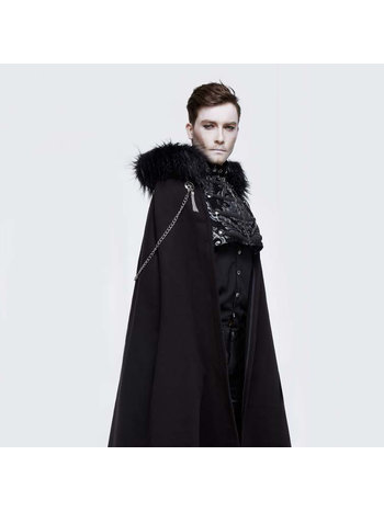 Gothic Black & Silver Brocade Hooded Cloak