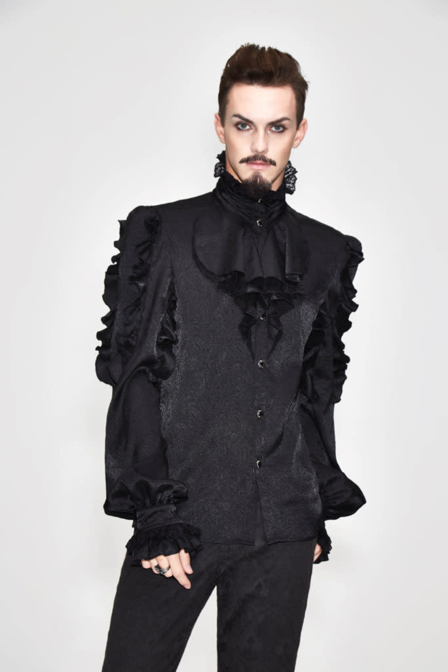 Ruffle shirt black Clearance