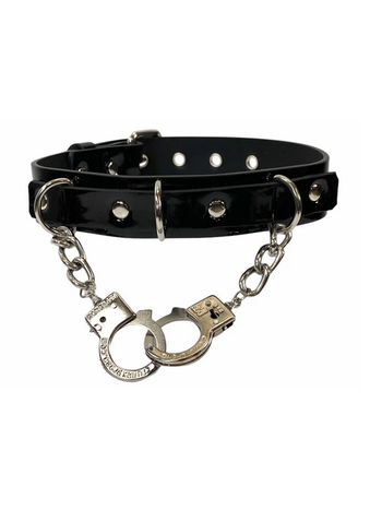 Black Patent Handcuff Choker 1 1/4"