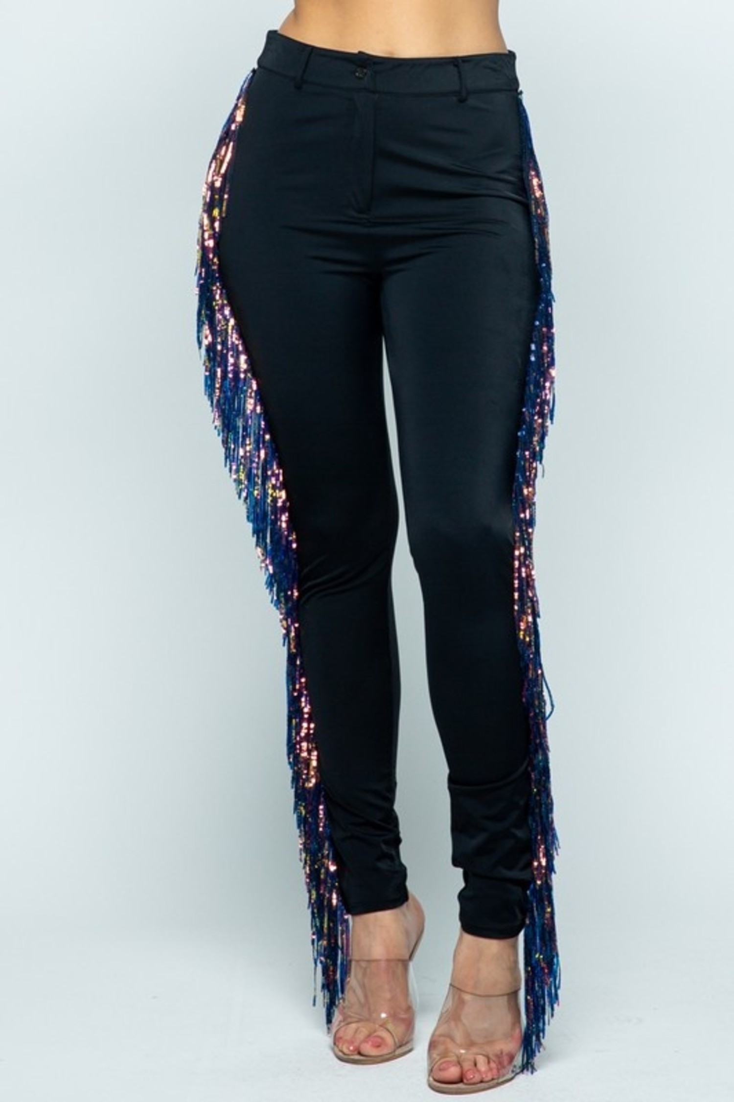 Black Sequin Fringed Pant - No Rules 