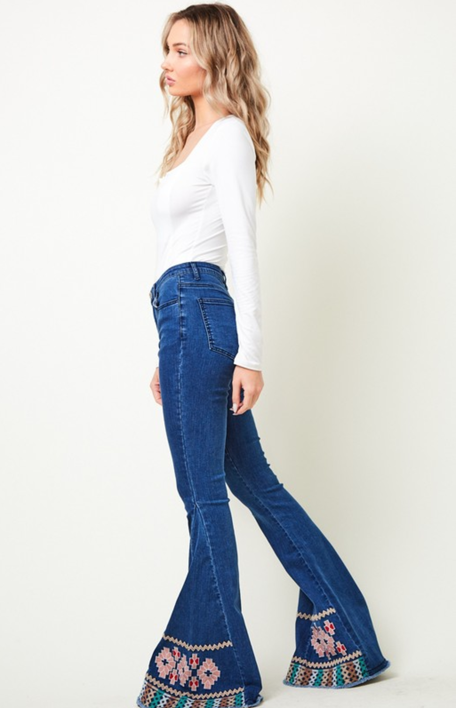Embroidered Denim Bell Bottom - No 