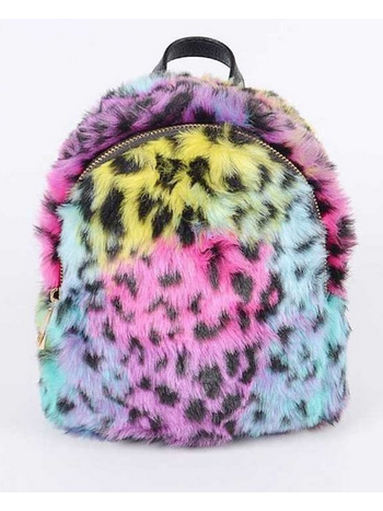 Rainbow Leopard Faux Fur Mini Backpack