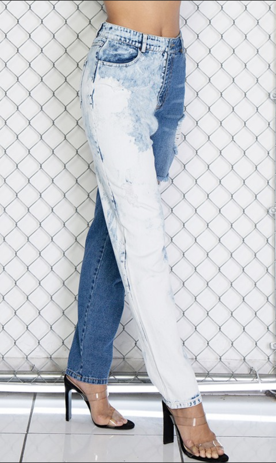 Colorblock Distressed Acid Wash Denim 