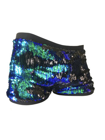 Knobs Emerald Green/Blue Reversible Sequin Booty Shorts