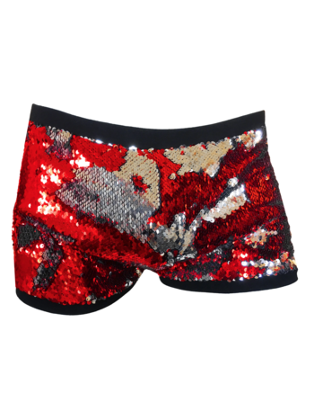 Knobs Red/Silver Reversible Sequin Booty Shorts