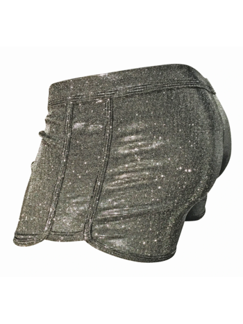 Knobs Silver Glitter Booty Shorts w/ Front Pouch