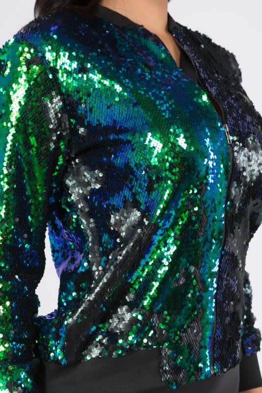 flip sequin bomber jacket