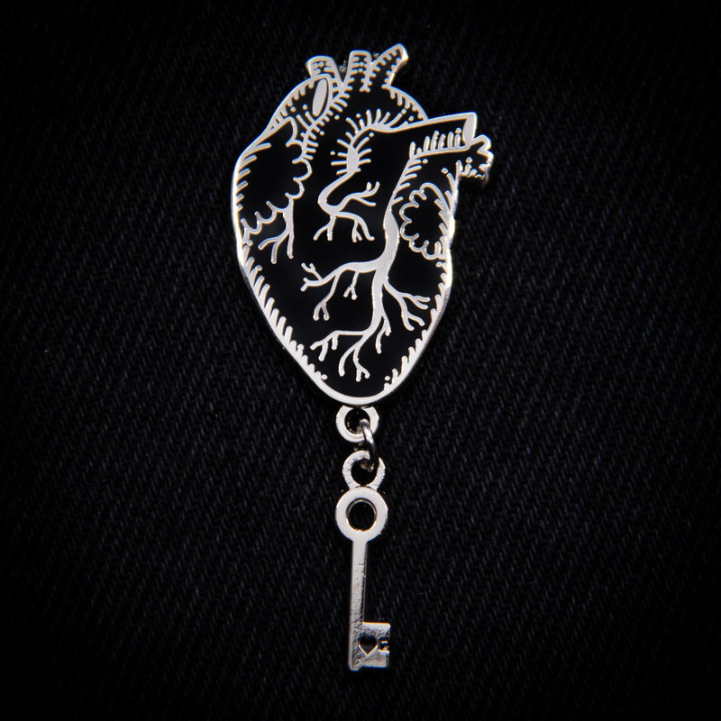 Gothic Anatomical Heart & Key Enamel Pin
