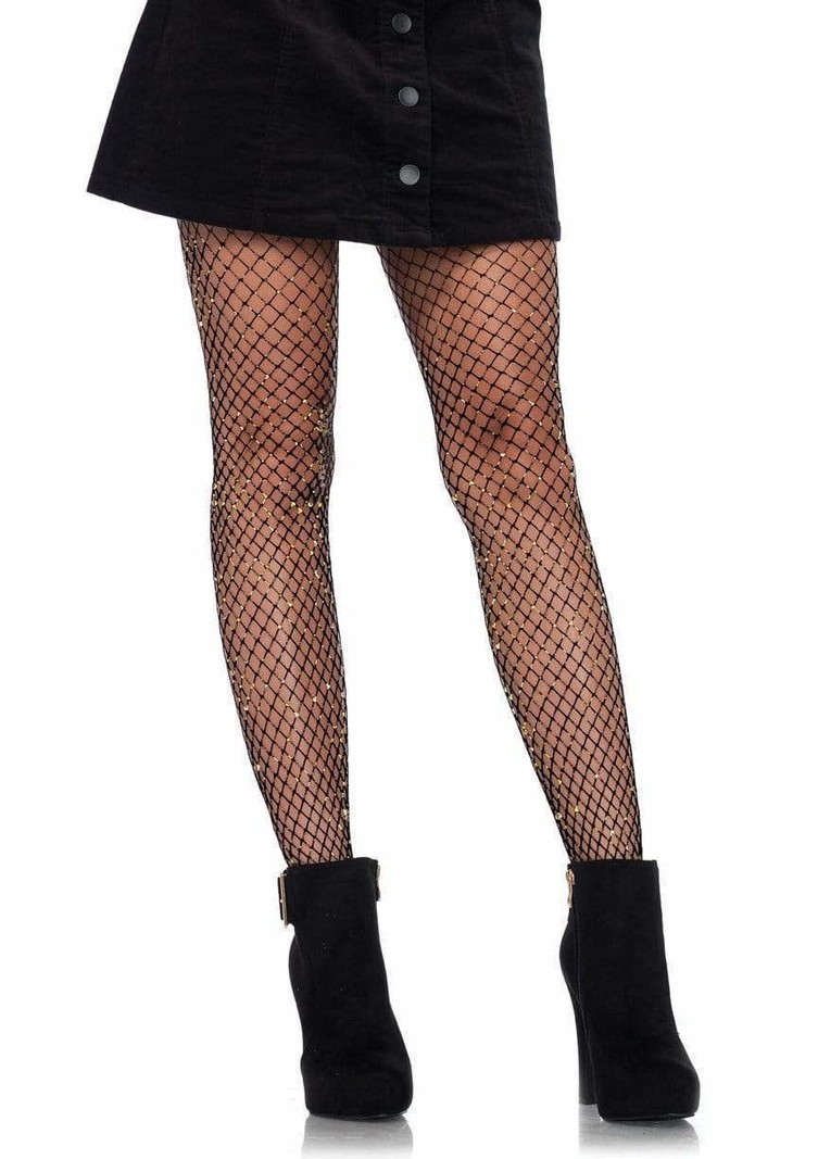 Black and Gold Suzy Shimmer Industrial Net Tights