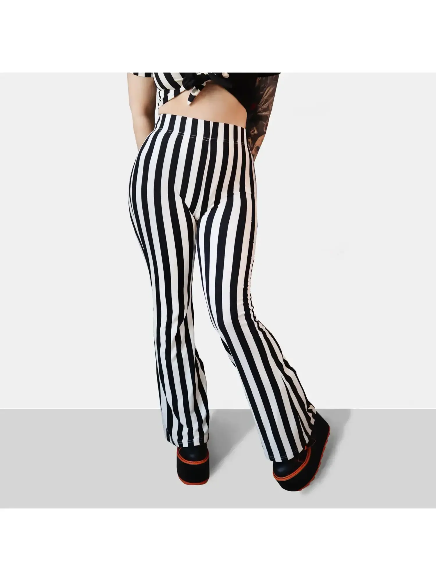 Black and White Striped Flare Pants  No Rules Fashion - No Rules Fashion