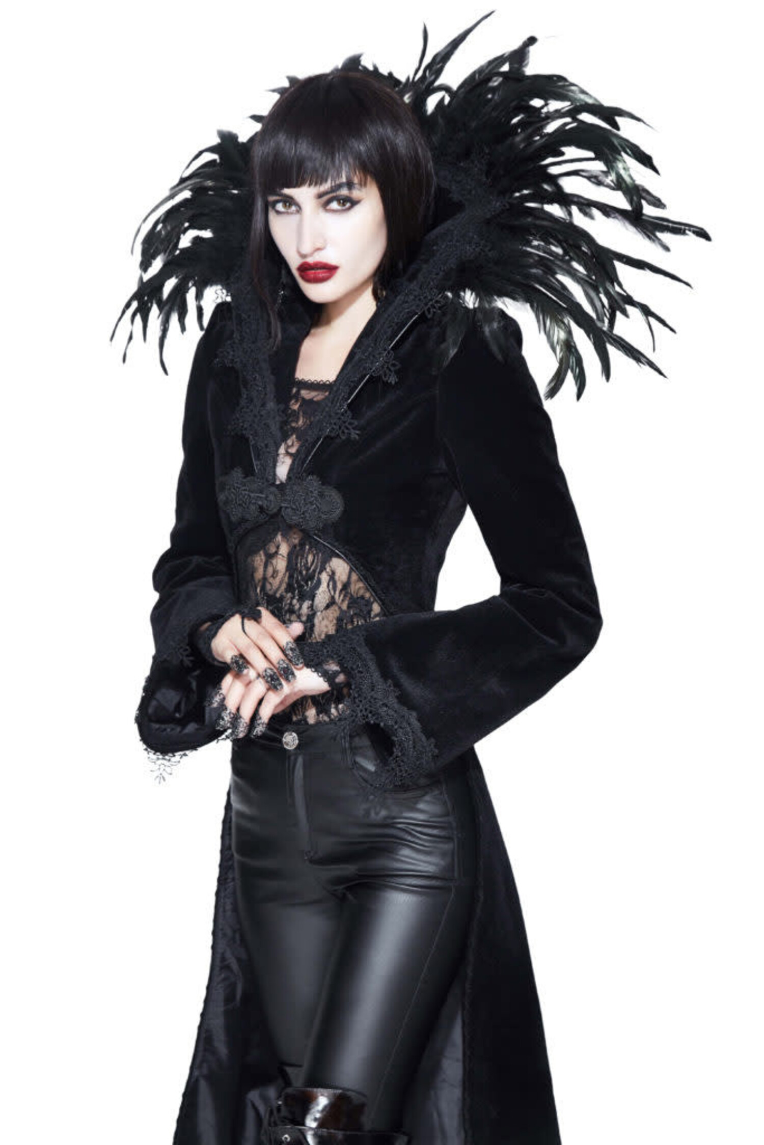 Gothic Velvet Jacket W/ Feather Collar | No Rules Fashion Gothic Velvet Jacket W/ Feather Collar | No Rules Fashion