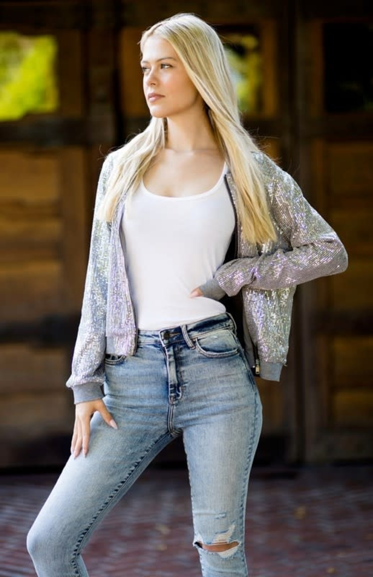 Silver Sequin Bomber Jacket  No Rules Fashion - No Rules Fashion