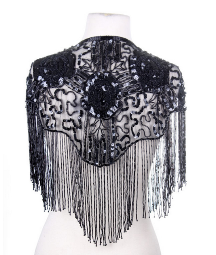 Beaded Art Deco Shoulder Shawl w/ Roses