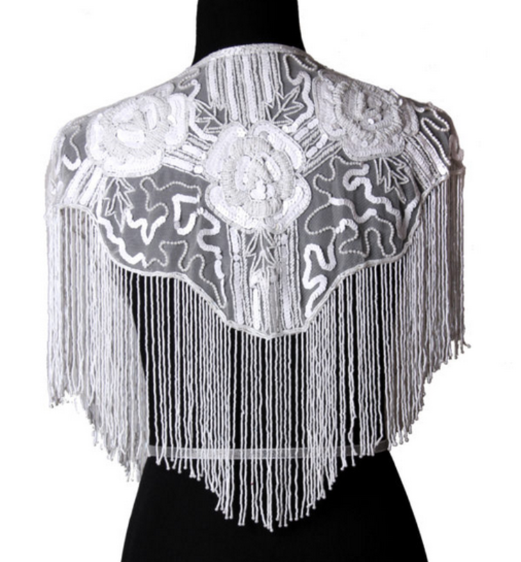 Beaded Art Deco Shoulder Shawl w/ Roses