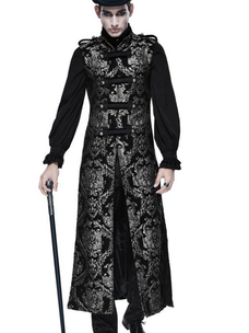 Gothic Long Brocade Military Waistcoat Silver