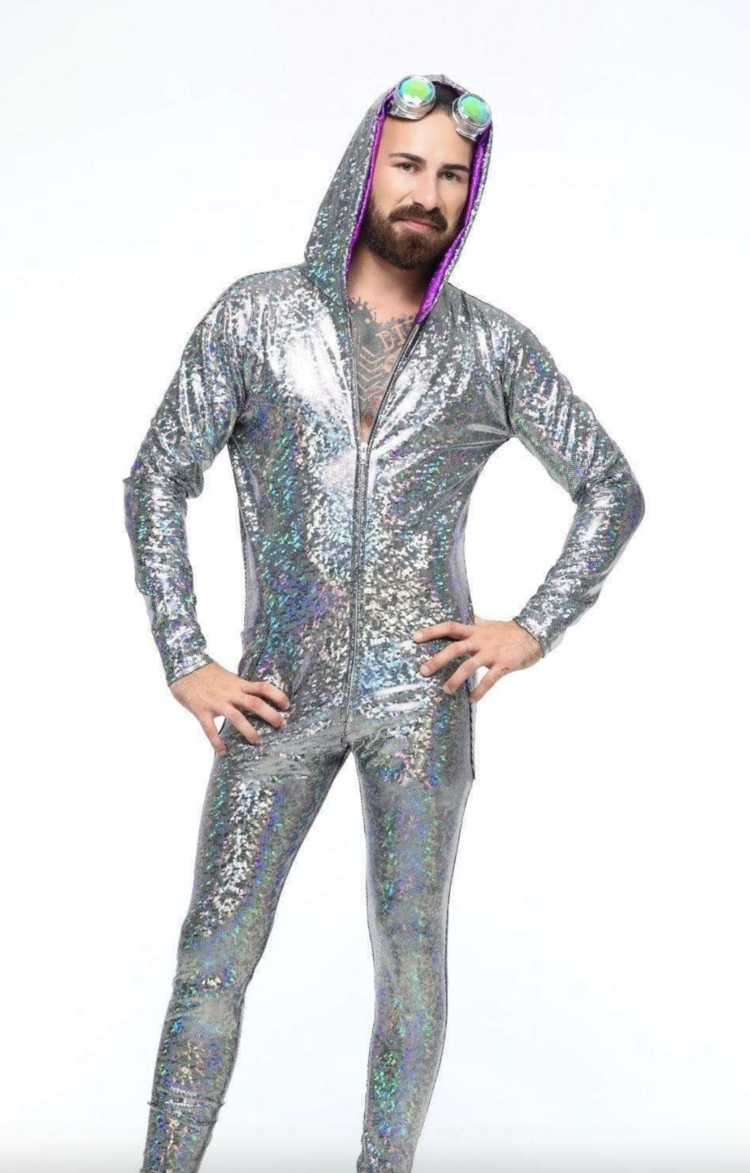 Mens Holographic Hooded Onsie Jumpsuit
