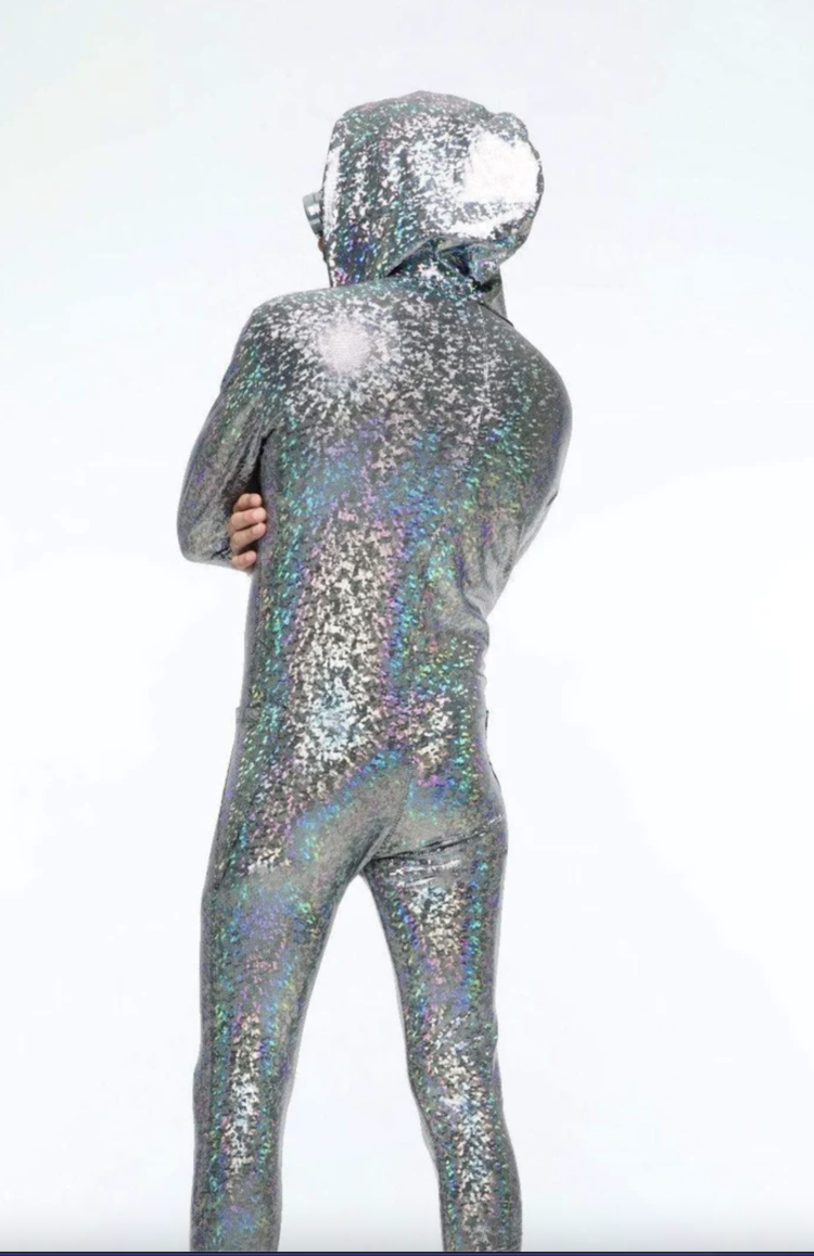 Mens Holographic Hooded Onsie Jumpsuit