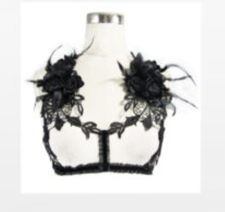 Gothic Floral Feather Harness Cut Out Cups