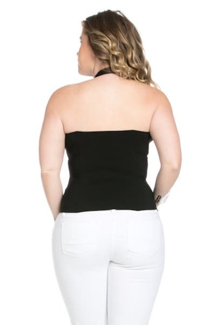 Zip Front Lace Up Detail Halter Top Plus Size