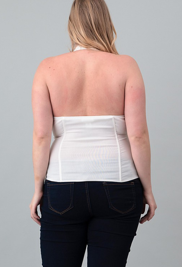 Zip Front Lace Up Detail Halter Top Plus Size