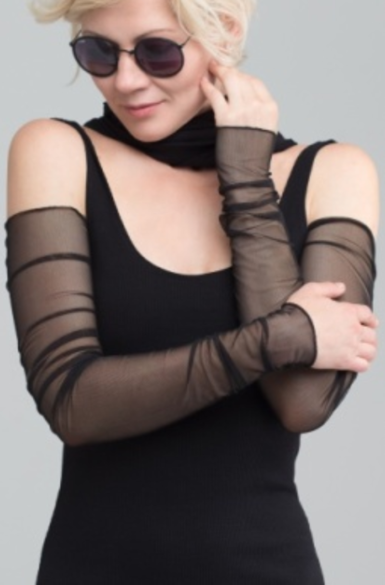 Black Long Mesh Fingerless Gloves