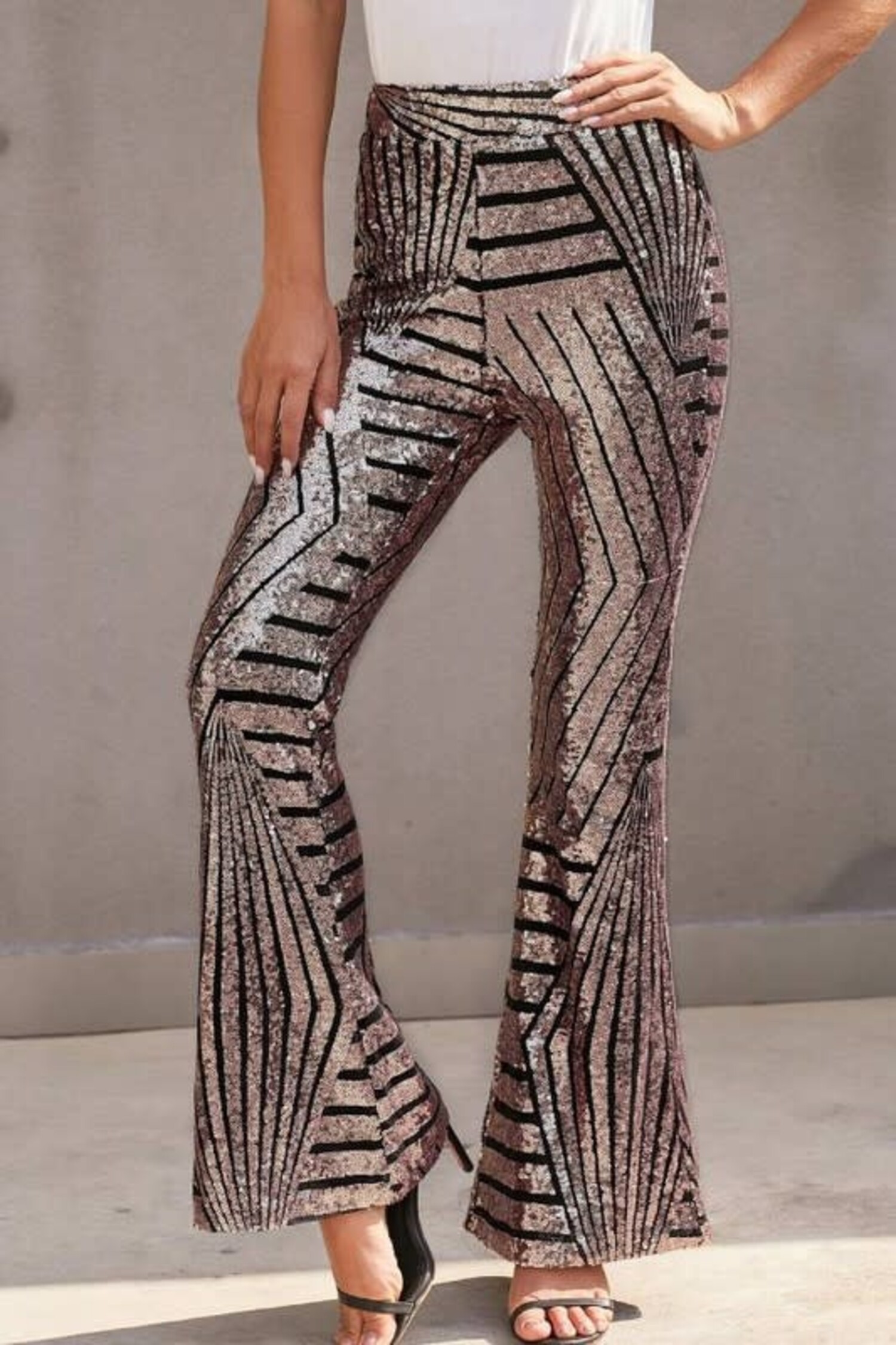 Stylish Sequin High Rise Flare Pants