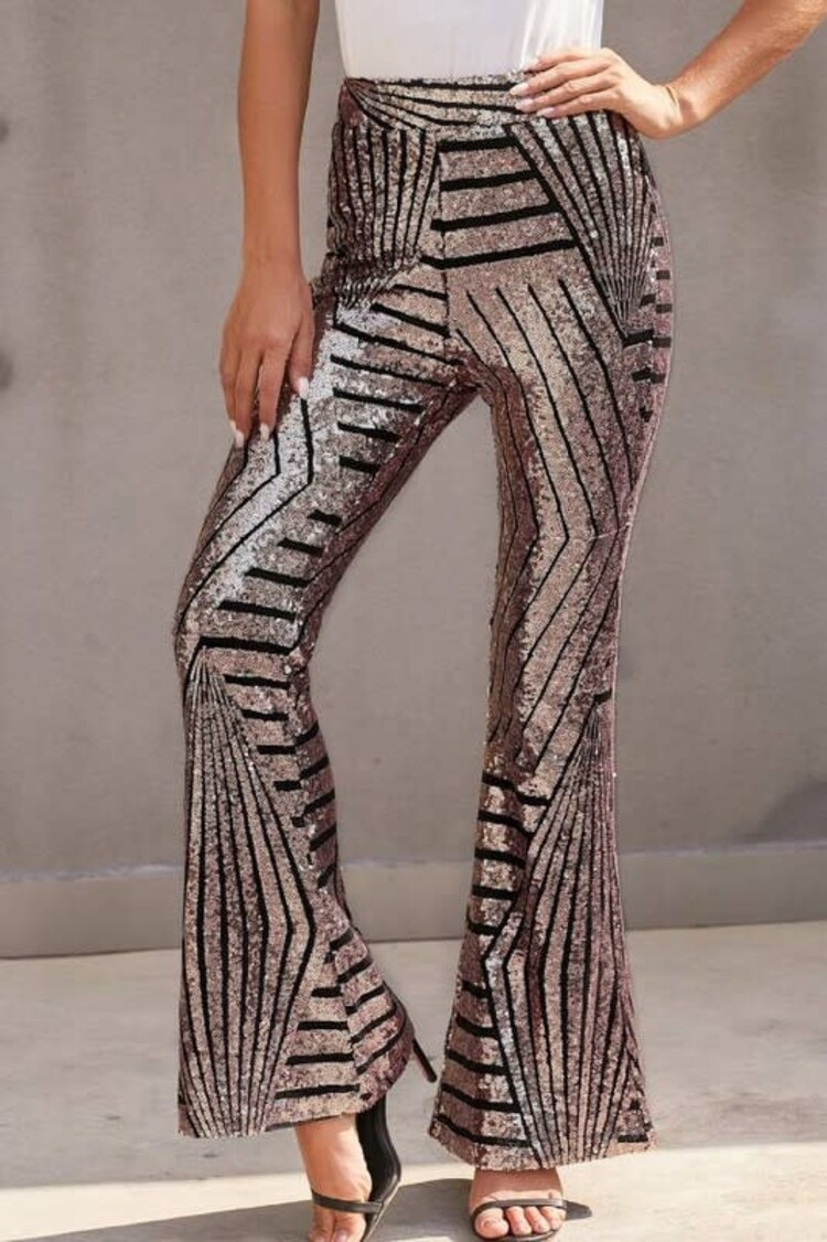 Stylish Sequin High Rise Flare Pants