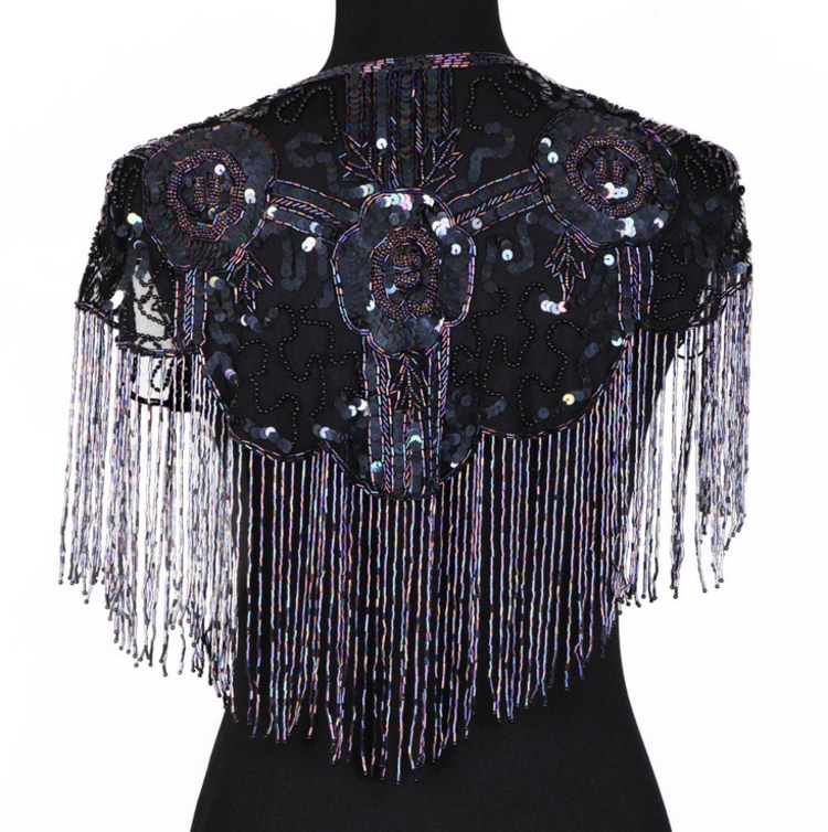 Beaded Art Deco Shoulder Shawl w/ Roses