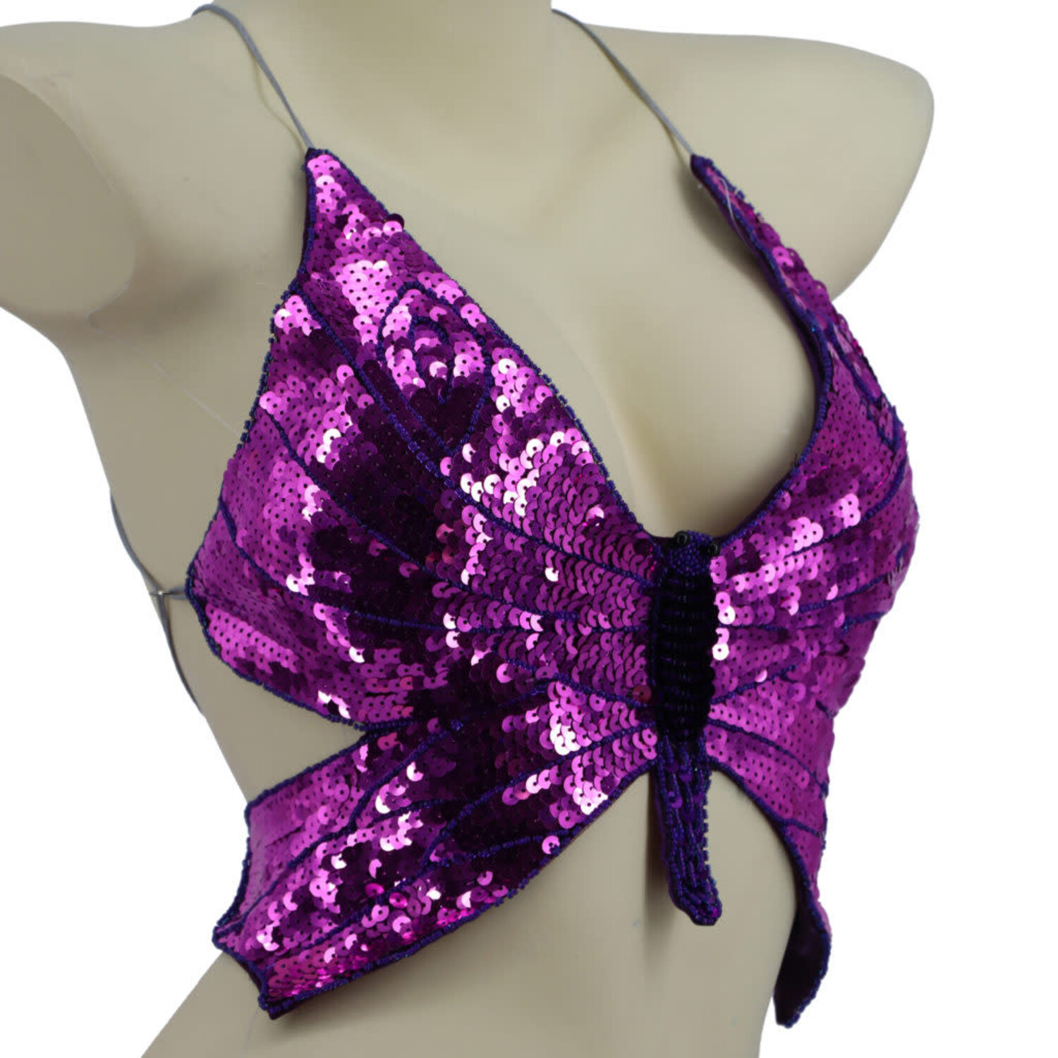 2969 - Purple Lilly Beaded Sequin Bra top with beaded Fringe