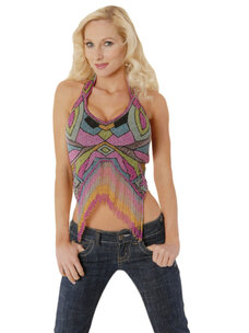 Multi Color Butterfly Top w/ Beaded Fringe